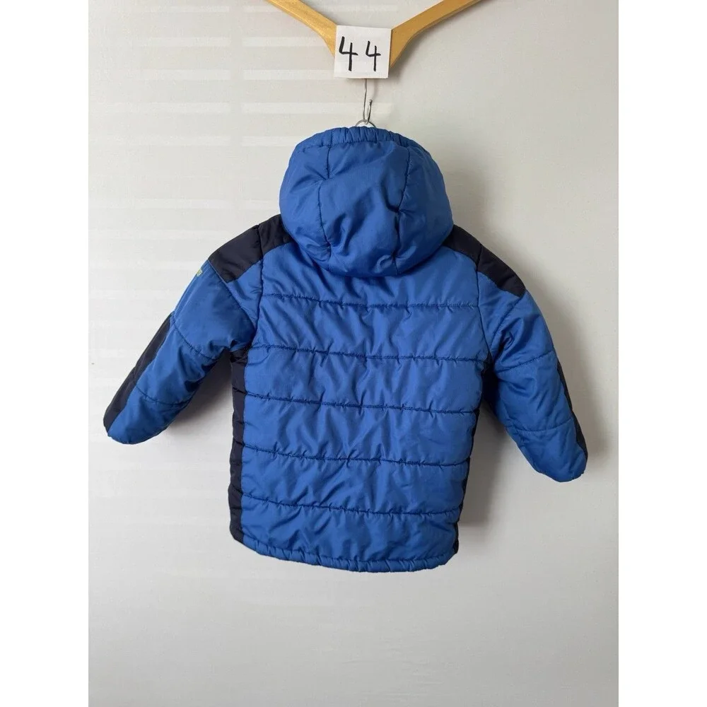 OshKosh B’gosh Boys 5-6 Puffer Jacket Blue Navy Lime Fleece Hooded Winter